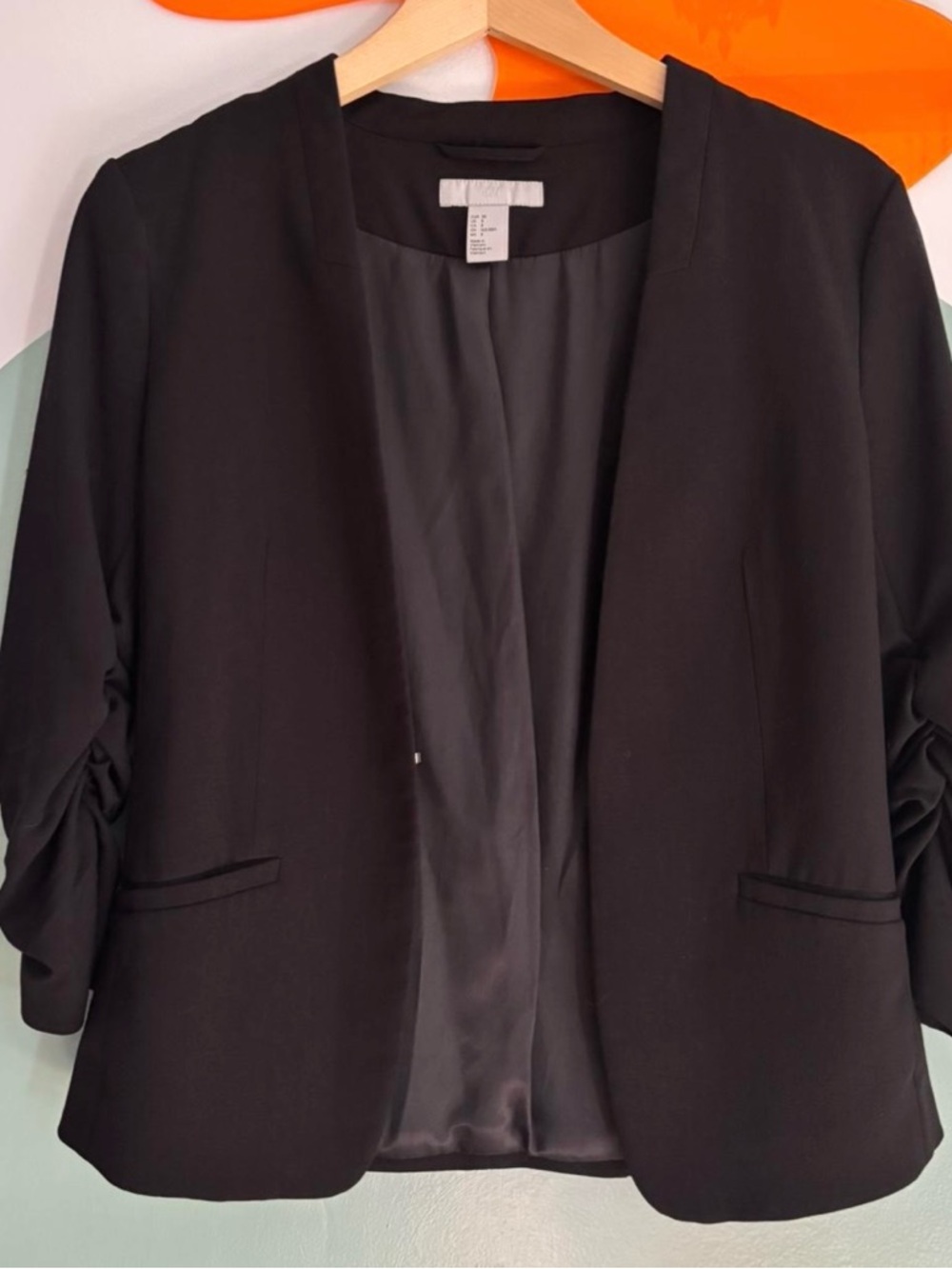 H&M Black Women's Open Blazer with Ruched Sleeves